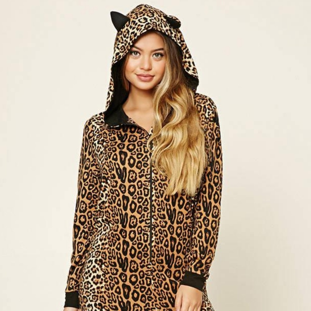 Leopard Print Onesie Pajamas Hooded Cat Costume